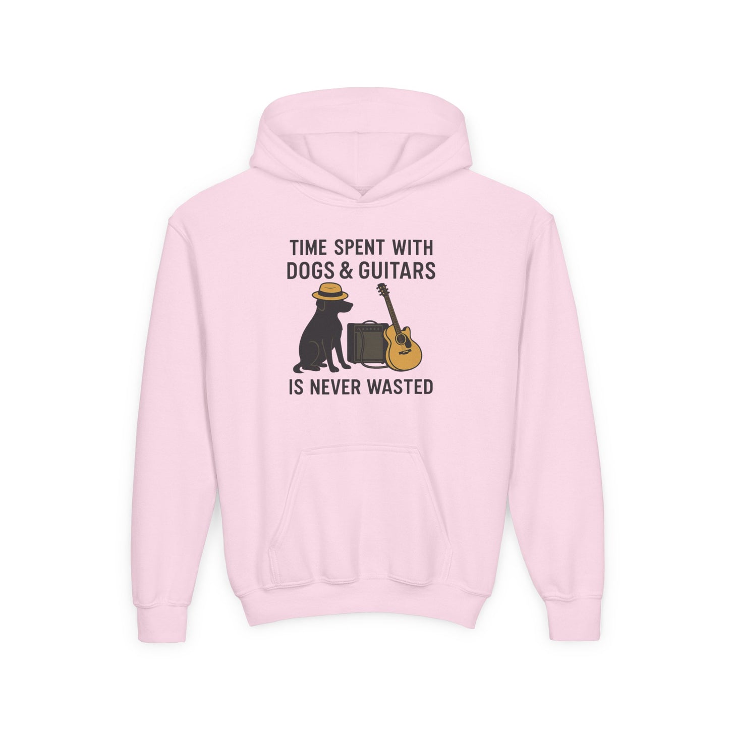 Youth Hoodie with Dog and Guitar Design - Perfect Gift for Music and Dog Lovers,