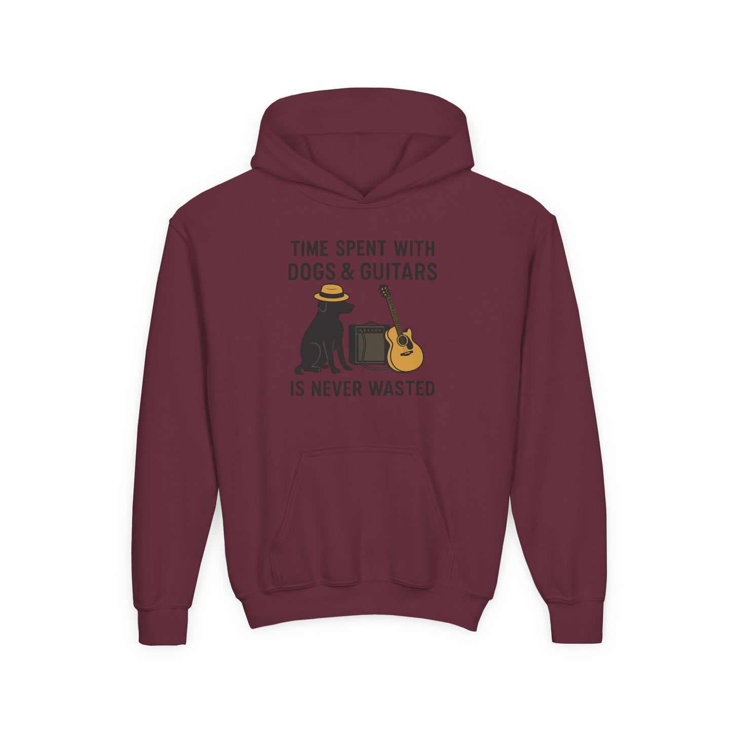 Youth Hoodie with Dog and Guitar Design - Perfect Gift for Music and Dog Lovers,