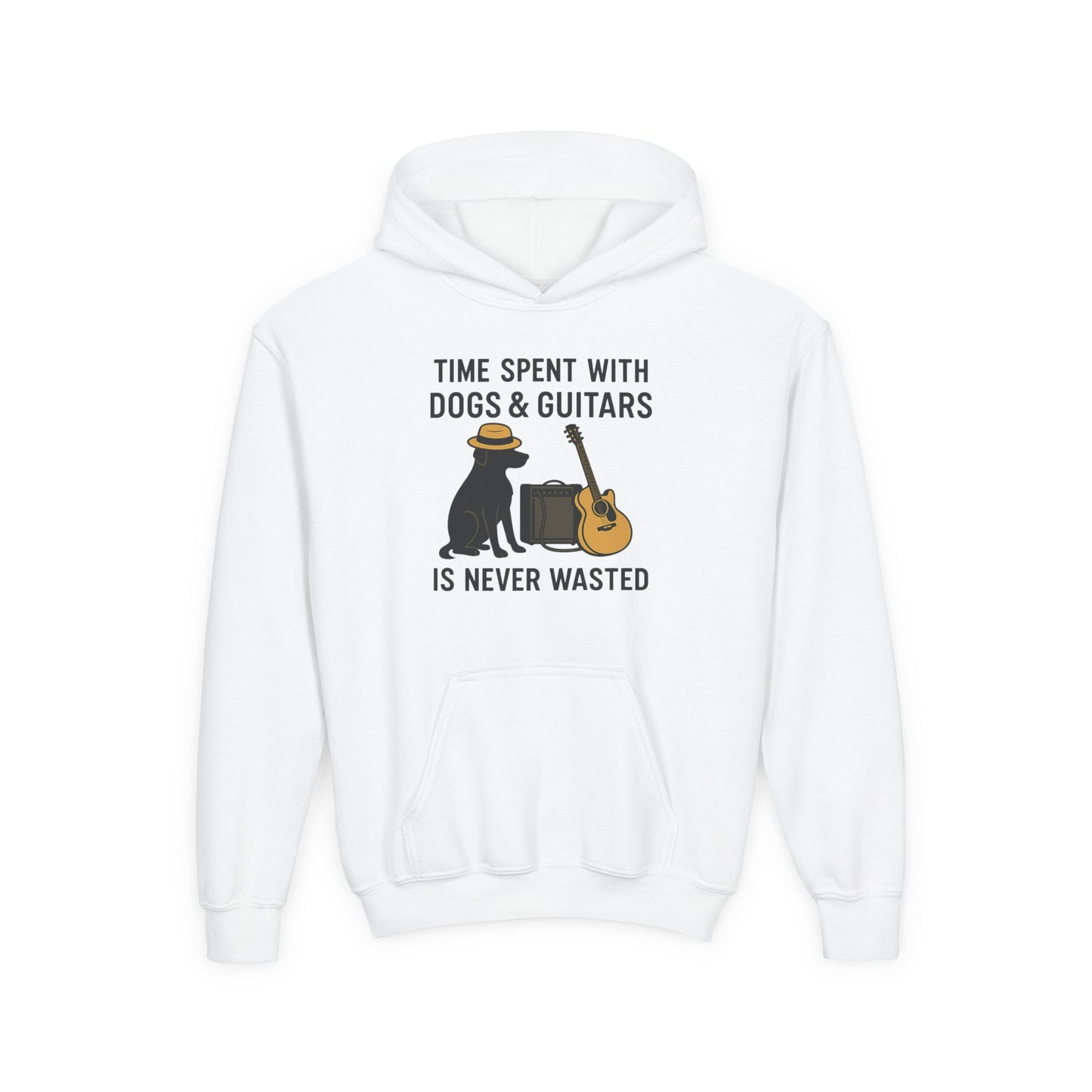 Youth Hoodie with Dog and Guitar Design - Perfect Gift for Music and Dog Lovers,