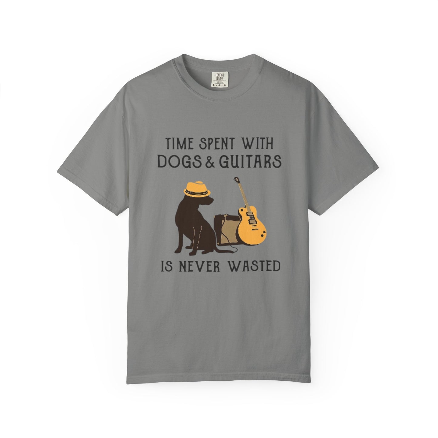 Time Spent with Dogs & Guitars T-Shirt, Unisex Dog Lover Tee, Music-themed Gift, Relaxed Fit Shirt, Pet Owner Apparel, Casual Everyday Wear