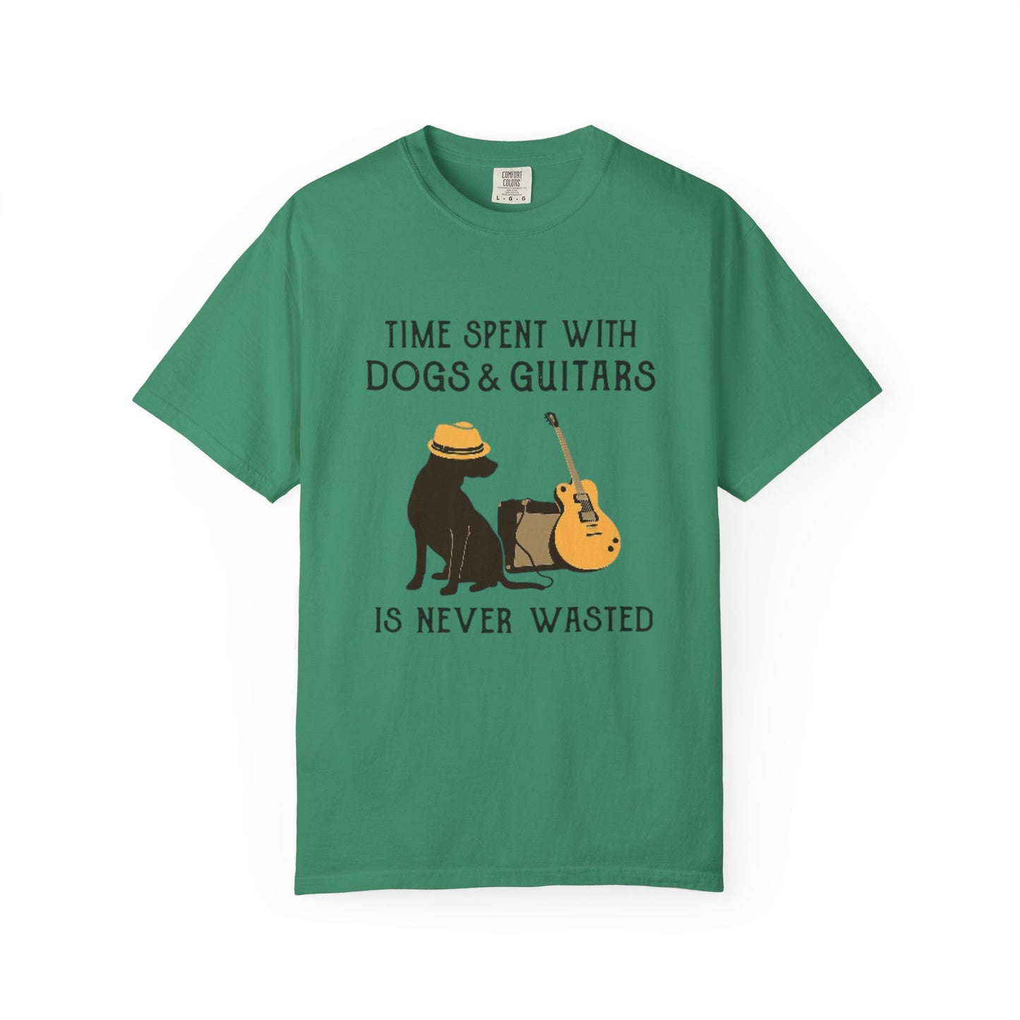 Time Spent with Dogs & Guitars T-Shirt, Unisex Dog Lover Tee, Music-themed Gift, Relaxed Fit Shirt, Pet Owner Apparel, Casual Everyday Wear