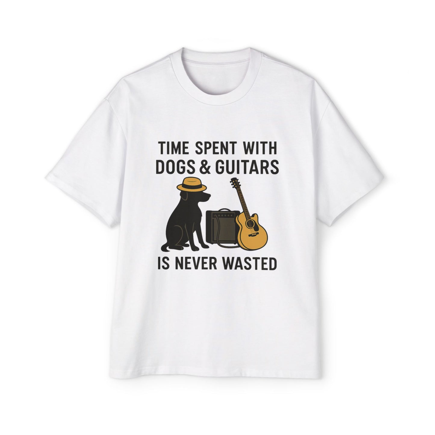 Time Spent With Dogs and Guitars Is Never Wasted Funny Music T-Shirt Men's Heavy Oversized Tee