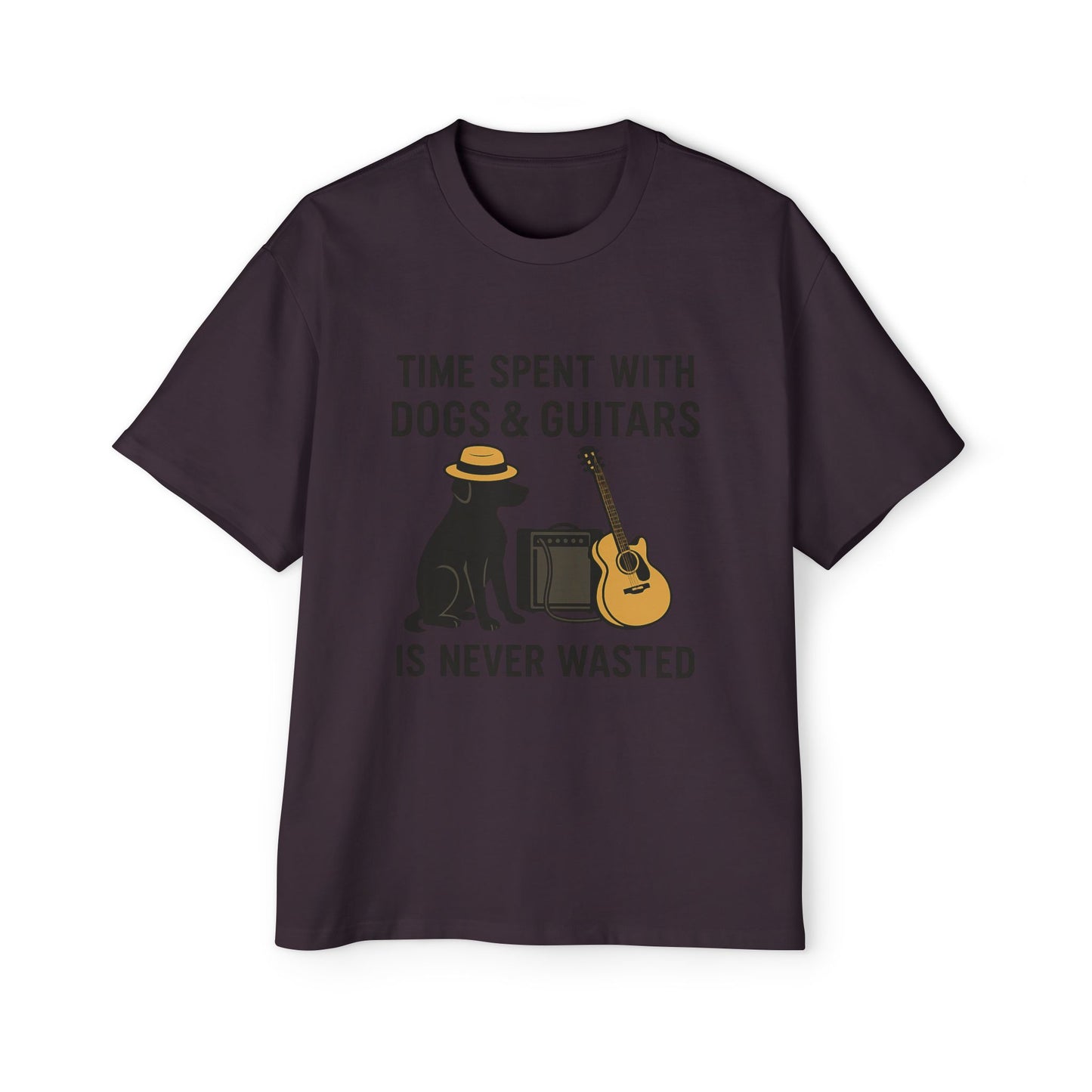 Time Spent With Dogs and Guitars Is Never Wasted Funny Music T-Shirt Men's Heavy Oversized Tee