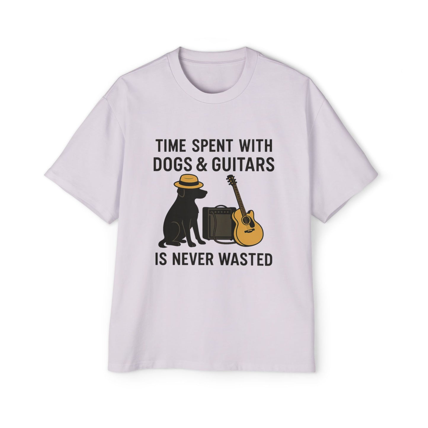 Time Spent With Dogs and Guitars Is Never Wasted Funny Music T-Shirt Men's Heavy Oversized Tee