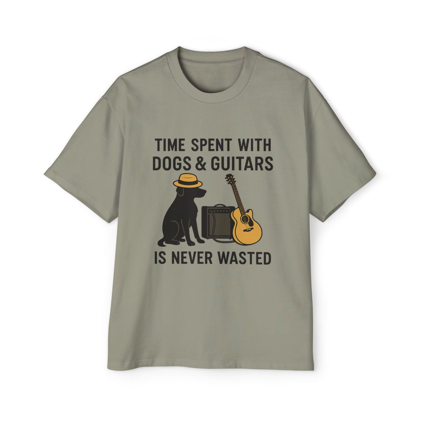 Time Spent With Dogs and Guitars Is Never Wasted Funny Music T-Shirt Men's Heavy Oversized Tee