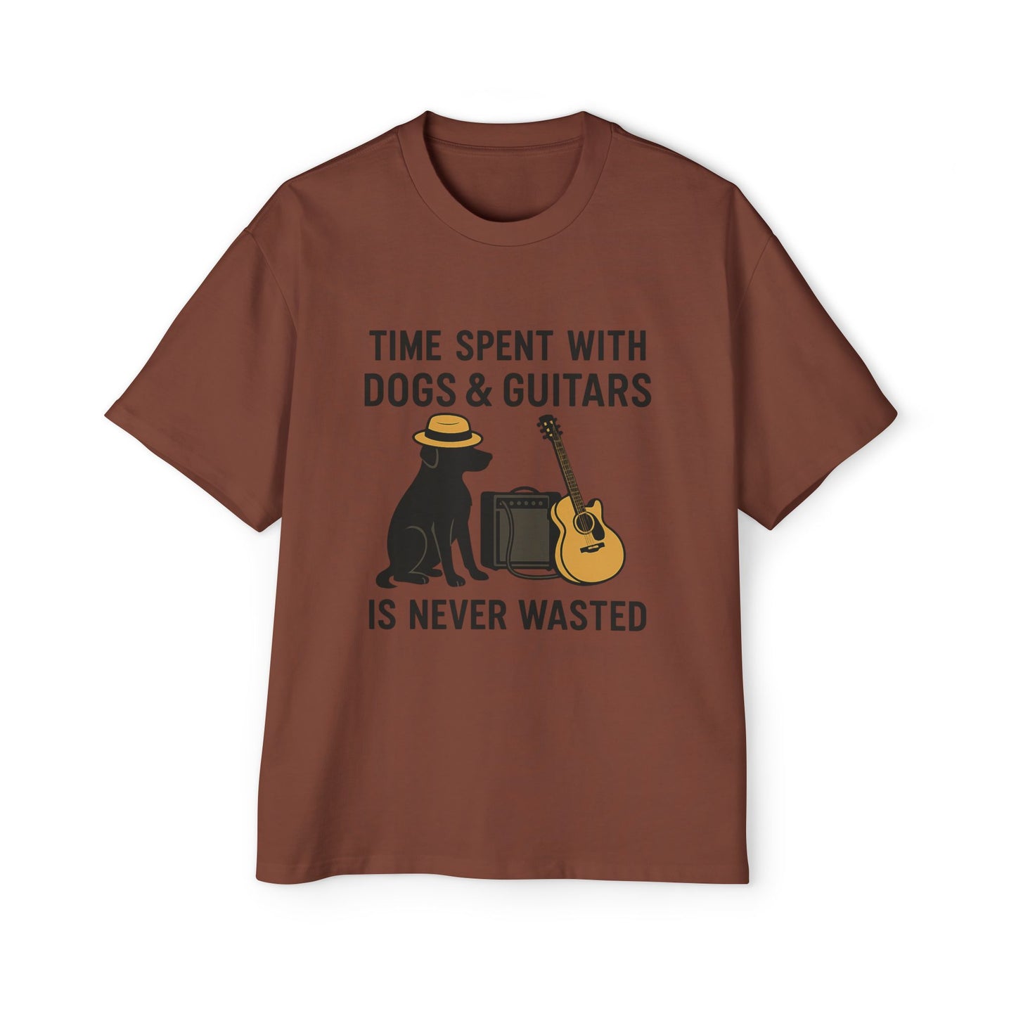 Time Spent With Dogs and Guitars Is Never Wasted Funny Music T-Shirt Men's Heavy Oversized Tee