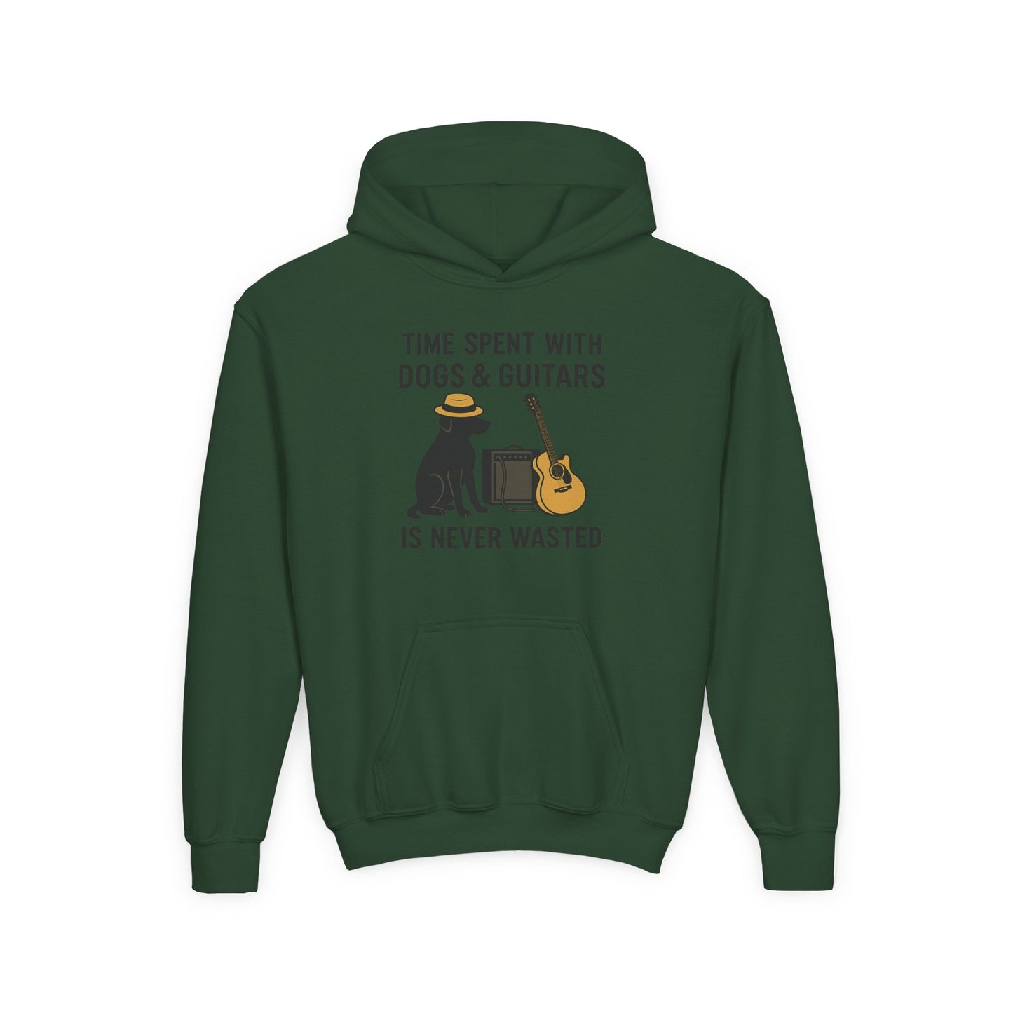 Youth Hoodie with Dog and Guitar Design - Perfect Gift for Music and Dog Lovers,