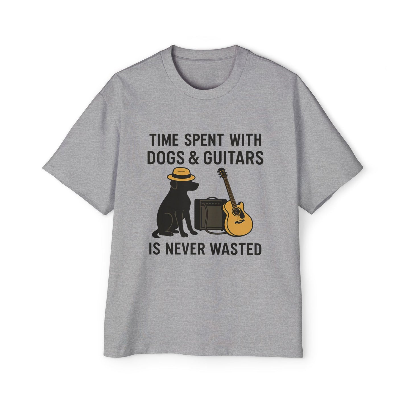 Time Spent With Dogs and Guitars Is Never Wasted Funny Music T-Shirt Men's Heavy Oversized Tee