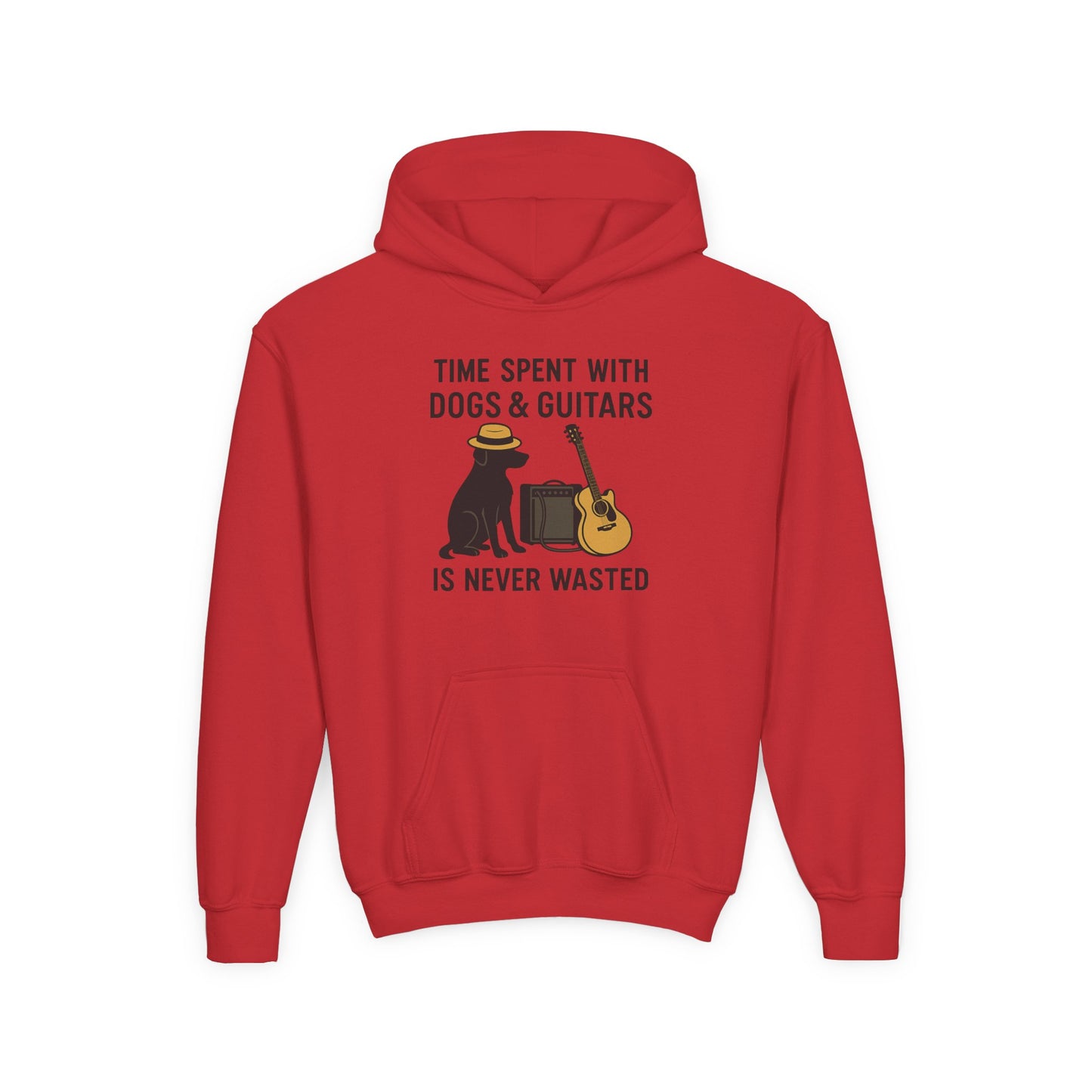 Youth Hoodie with Dog and Guitar Design - Perfect Gift for Music and Dog Lovers,