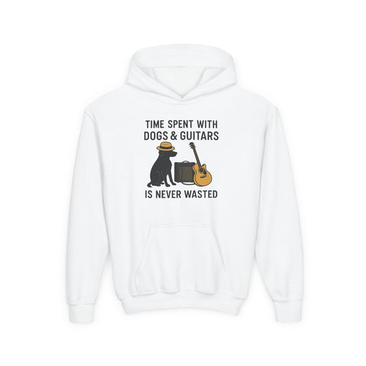 Youth Hoodie with Dog and Guitar Design - Perfect Gift for Music and Dog Lovers,