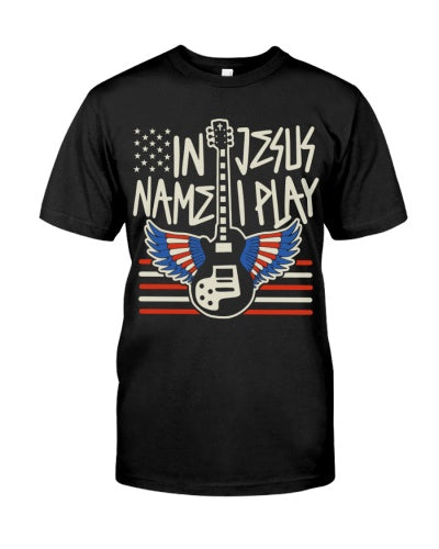 Musical Faith T-Shirt, In Jesus Name I Play Christian Guitar Wings T-Shirt, Guitar Lover Gift, Christian Music Apparel