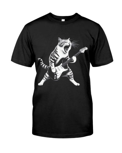 Rock and Roll Cat Electric Guitar Funny Music T-Shirt Rockin' Cat T-Shirt |  for Music Lovers,