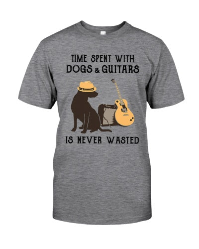 Time Spent with Dogs & Guitars T-Shirt, Unisex Dog Lover Tee, Music-themed Gift, Relaxed Fit Shirt, Pet Owner Apparel, Casual Everyday Wear