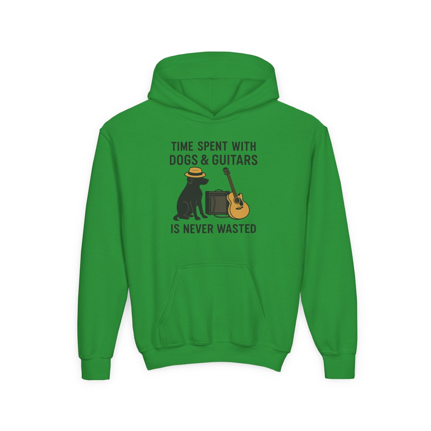 Youth Hoodie with Dog and Guitar Design - Perfect Gift for Music and Dog Lovers,