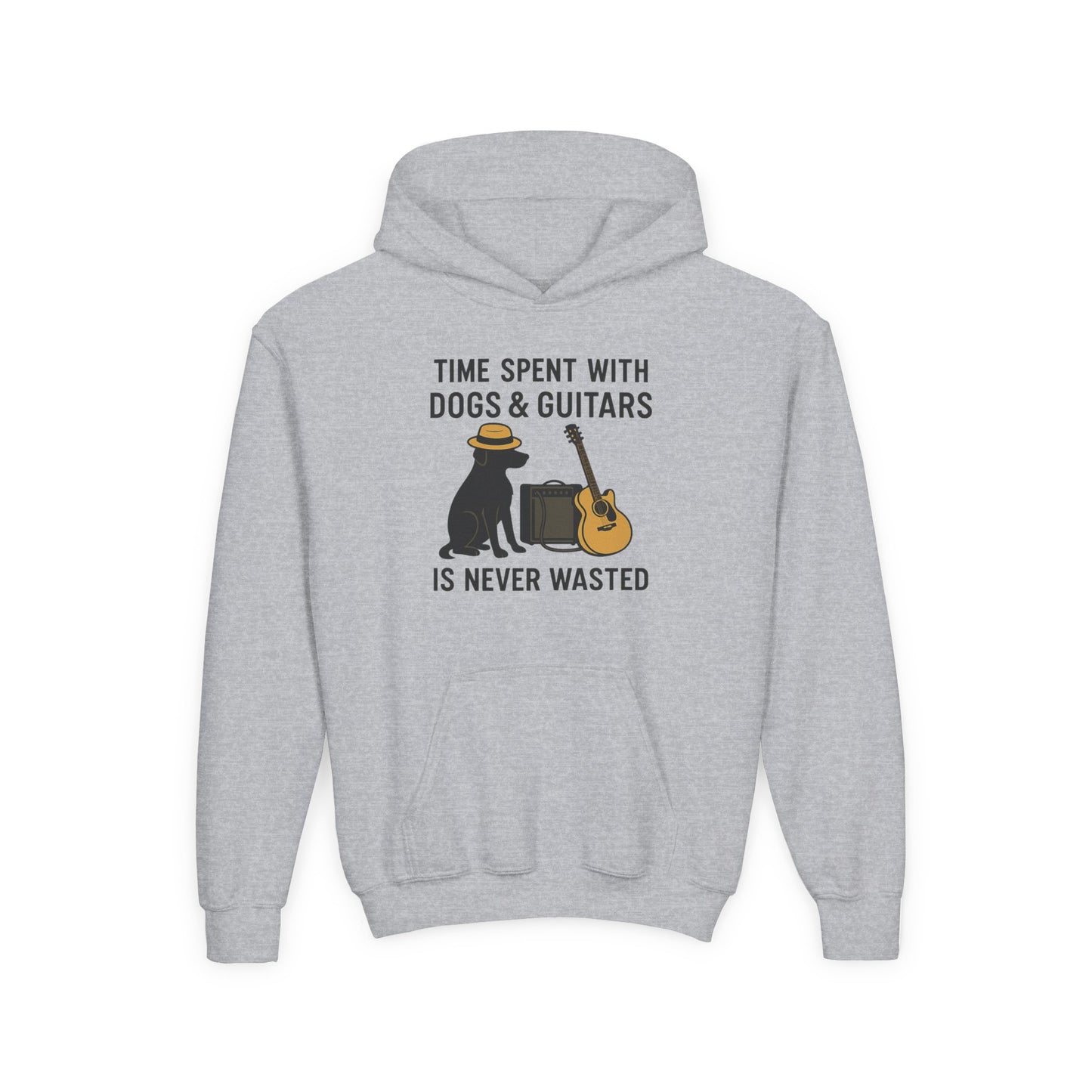 Youth Hoodie with Dog and Guitar Design - Perfect Gift for Music and Dog Lovers,
