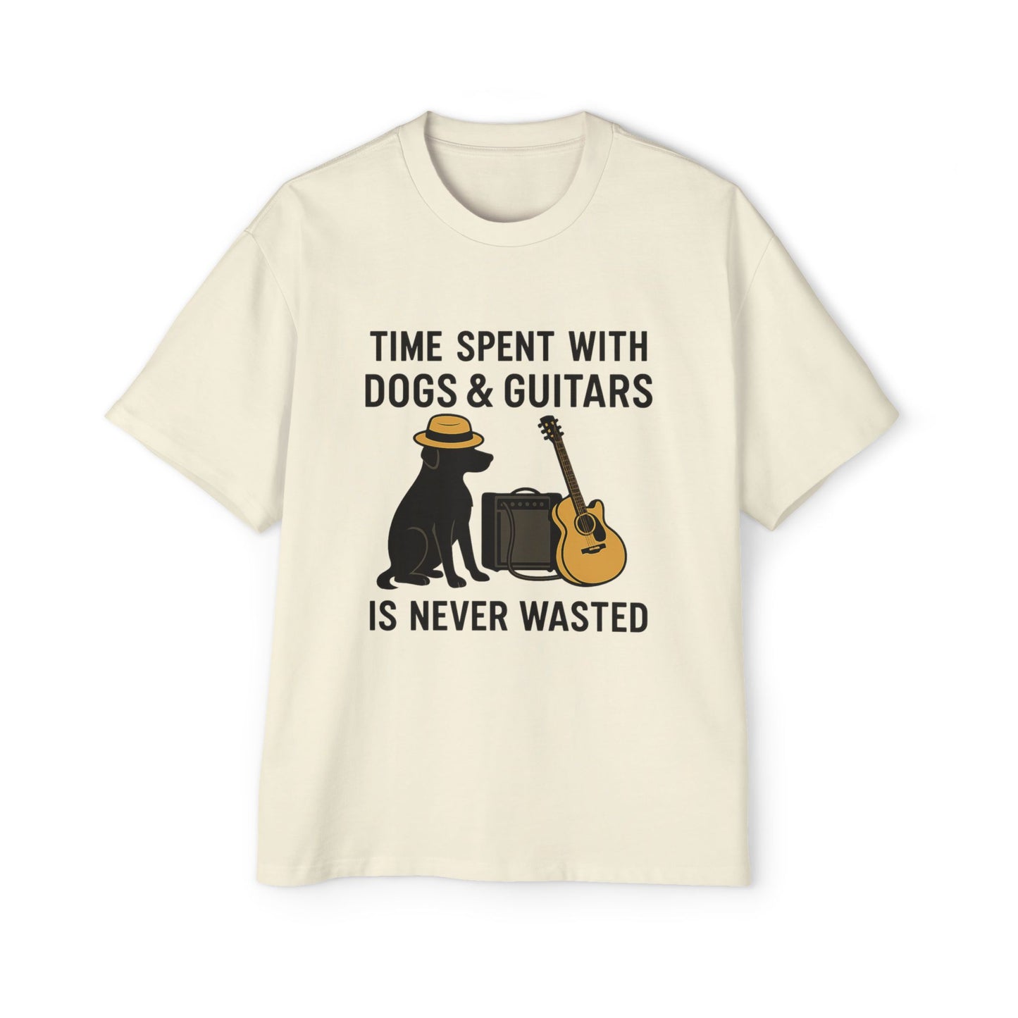 Time Spent With Dogs and Guitars Is Never Wasted Funny Music T-Shirt Men's Heavy Oversized Tee